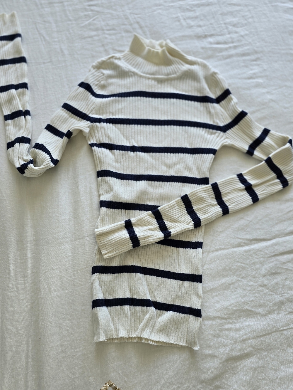 American Eagle Outfitters Cream & Navy Striped Turtleneck Sweater